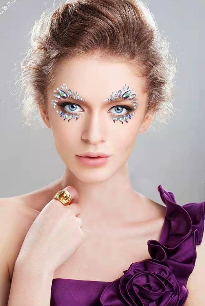 WUIOS Noctilucent Face Eye Gems Stickers for Women Glow in tne Dark Face Jewels BodyRhinestone for Teenagers Makeup Gift for Kids Costume Temporary Tattoos Festival Outfit