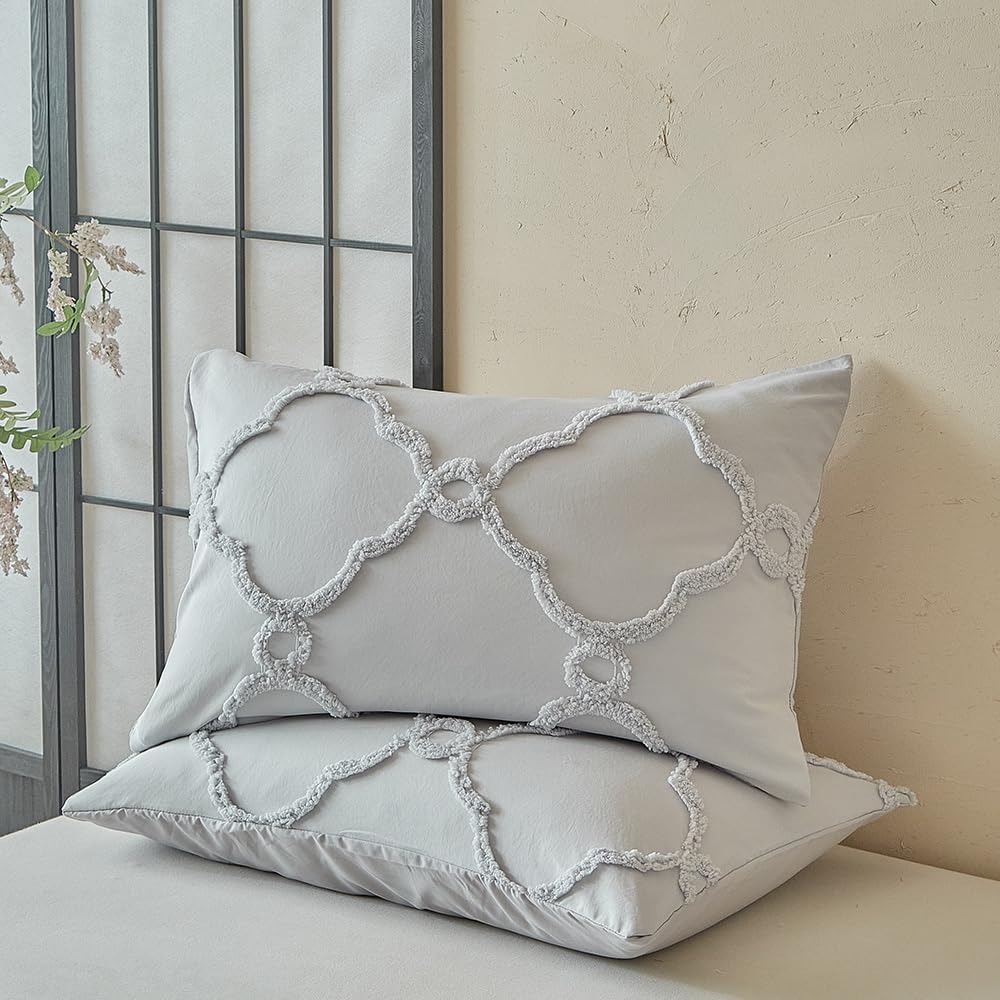 WPSJT006 - Set copripiumino trapuntato con motivo floreale, 3 pezzi, 3D in rilievo, stile bohémien, 1 copripiumino e 2 federe