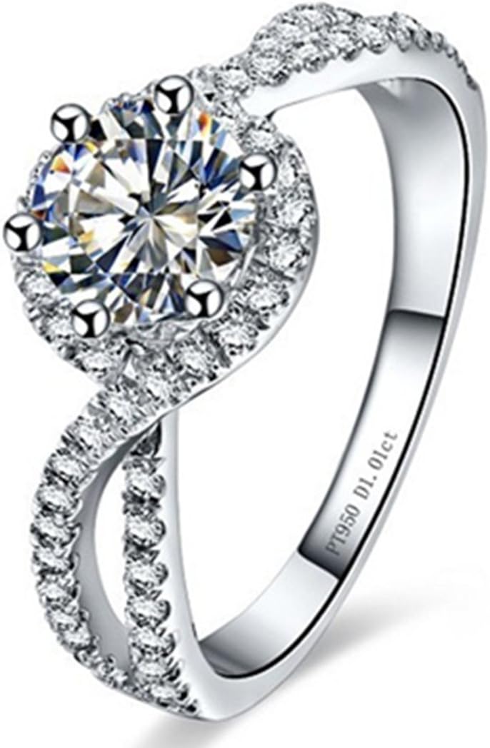 THREE MAN 1CT Wave Design Sterling Silver NSCD Simulated Diamond Ring for Women Engagement Jewelry Ring