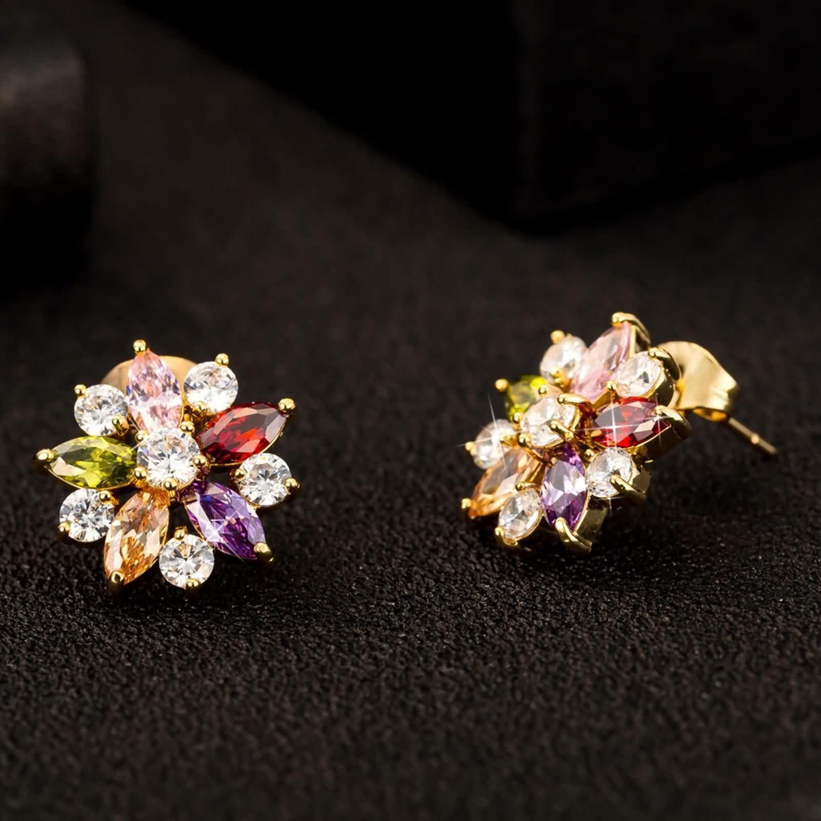 Aretes de Oro 9K / 14K / 18Kt para Mujer, Flor con Moissanita, Pendientes Oro Mujer