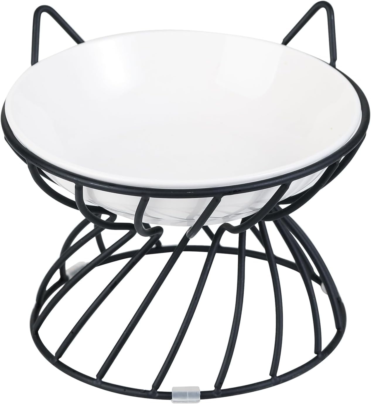 Raised Ceramic Cat Food Bowl - Elevated Cat Dish with Anti Slip Stand - Wide Shallow Cat Bowl Whisker Friendly - White Cat Plate - Cat Feeding Bowls - Microwave and Dishwasher Safe - 5.3 oz - 5.6 inch