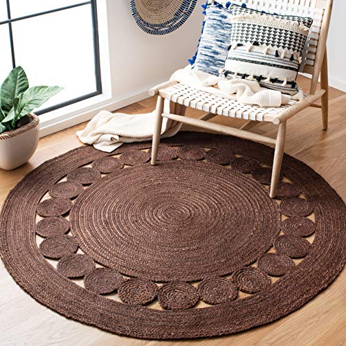 Safavieh Natural Fiber Collection NF364T Hand-loomed Charming Jute Area Rug, 5' Round, Brown