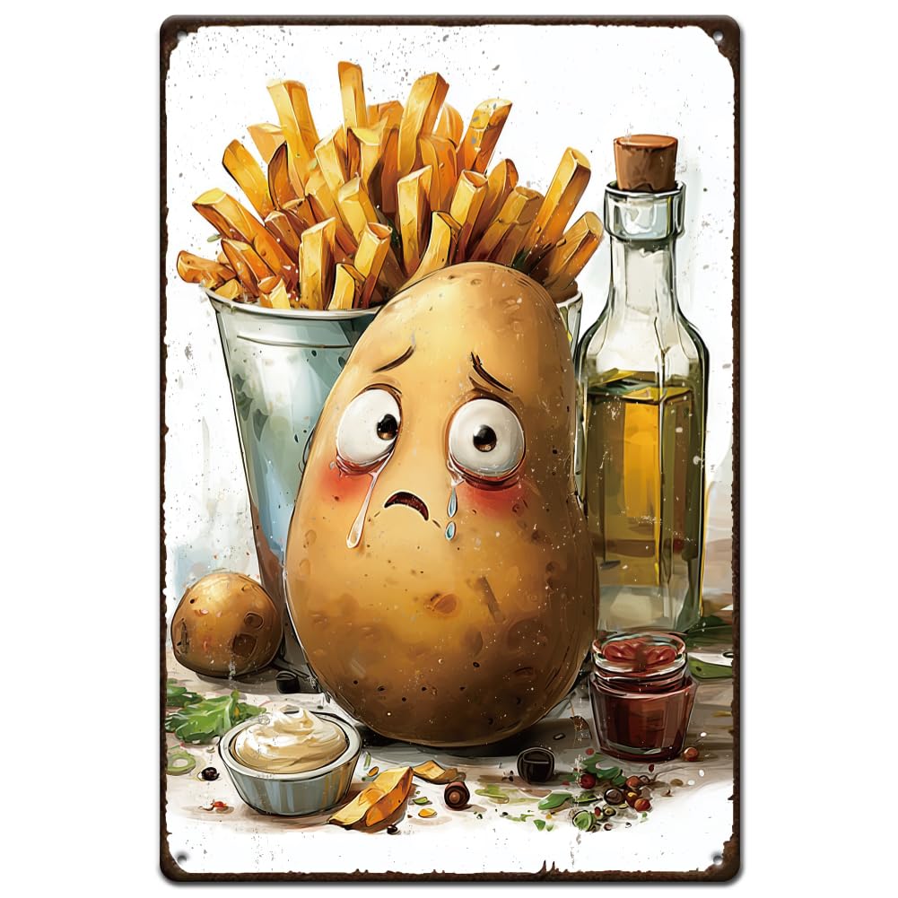 SUPERDANT Scared Potato Metal Signs Funny Signs and Plaque for Kitchen