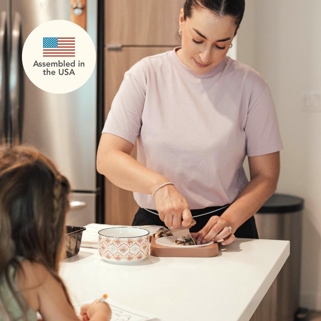 Sharp Rocker Knife for Adults – Chef-Grade Kitchen Knife for Parents and Kids 12+ with Non-Slip Cutting Board, Dishwasher Safe, One-Handed Meal Prep, Microplastic-Free Insert (Mocha Mousse)
