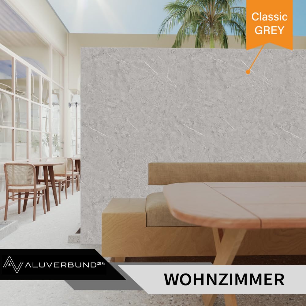 AMON Wand-Paneele 60x120cm in Natur-Steinoptik (Classic Grey) - ideal als Spritzschutz Küchenrückwand Dusch- Bad- Wand-Verkleidung aus 3mm PVC Wasserdicht Wasserfest für Innen- und Außenbereich