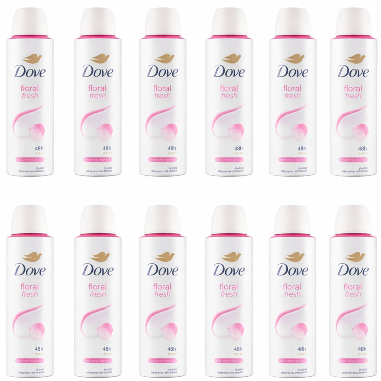 Dove Floral Fresh Deodorant Anti-Transpirant 48H ohne Alkohol, mit 1/4 Feuchtigkeitscreme, Blumenduft, 150 ml (12)