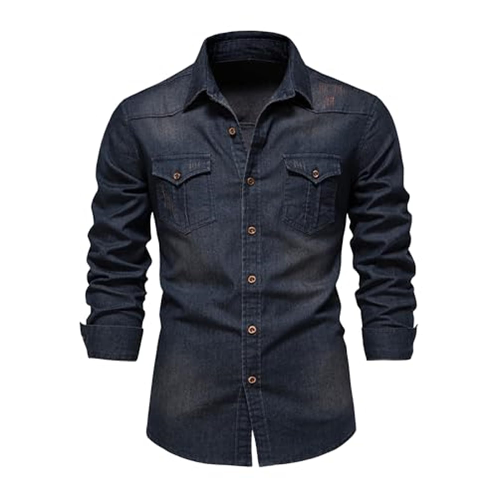 Camicia casual da uomo in denim, a maniche lunghe, con bottoni, vestibilità