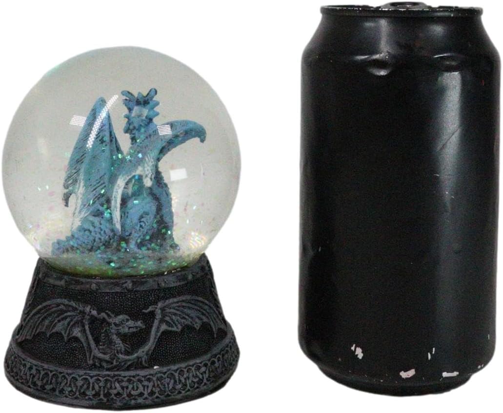 Ebros Gift Mythical Quicksliver Sky Blue Dragon at Repose Water Globe Figurine with Glitters 4.25" H Sparkly Glitter Globe Collectible Dungeons and Dragons