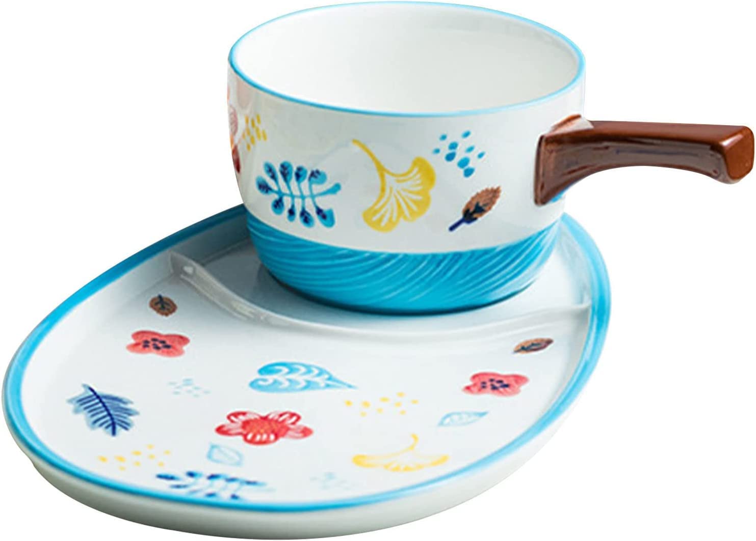 Henkel Suppentasse Suppenschüssel Keramik-Cremesuppenschüsseln und -Untertassen, Teller- und Schüssel-Set for 1 Person, Frühstücksschüsseln mit Crackerhalter.-rot(Blue)