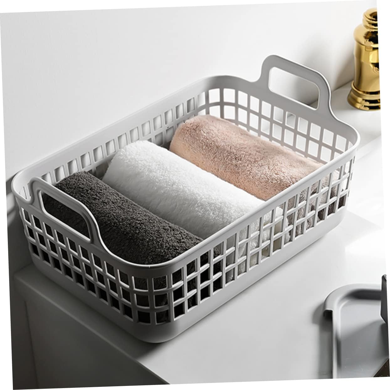 VALICLUD Plastic Laundry Hamper with Lid and Handles Multi Functional Clothes Storage Basket for Bathroom and Bedroom Sturdy Lightweight Sundries Organizer for Towels and Blankets Modern