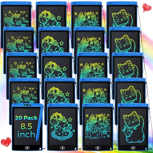 Zhehao LCDライティングタブレット 子供用 20個パック : 8.5インチ カラフルなお絵かきボード - 再利用可能 消せる落書きボード 教育学習おもちゃ 3~8歳の幼児向けギフト パーティー記念品(ブルー、クラシック)の商品画像（Amazon）