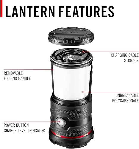 Miniatura 6 de Coast EAL30R - Linterna de campamento de emergencia recargable de 1000 lúmenes con modo intermitente cálido, de día, rojo y rojo, mango plegable, 15