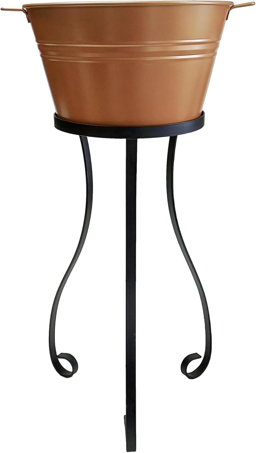 HIT 8020E GC Galvanized Heavy Gauge Steel Beverage Tub with Iron Stand, 13.5 by 30-Inch, Glazed Caramel