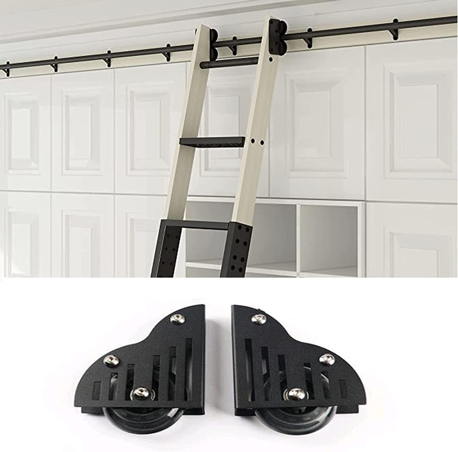 3.3ft- 20ft Sliding Hardware Rolling Library Kit(No Ladder) ，Round Tube Mobile Ladder Rail Rolling Library Ladder Floor Roller, Rustic Black (Size : 10ft/300cm Track kit)