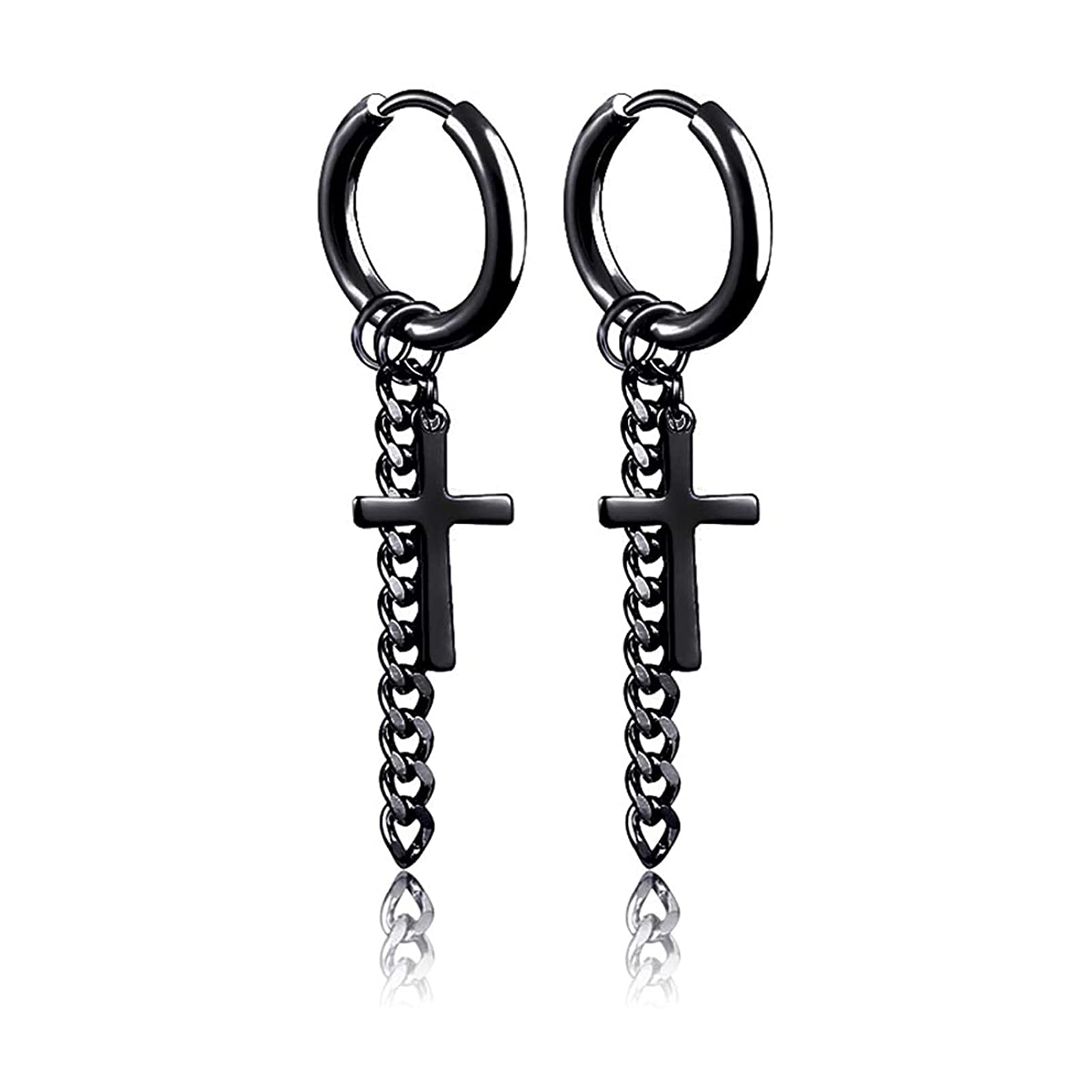 Punk Jewelry - Aretes colgantes de acero de titanio con bisagras y cadena larga, Acero inoxidable