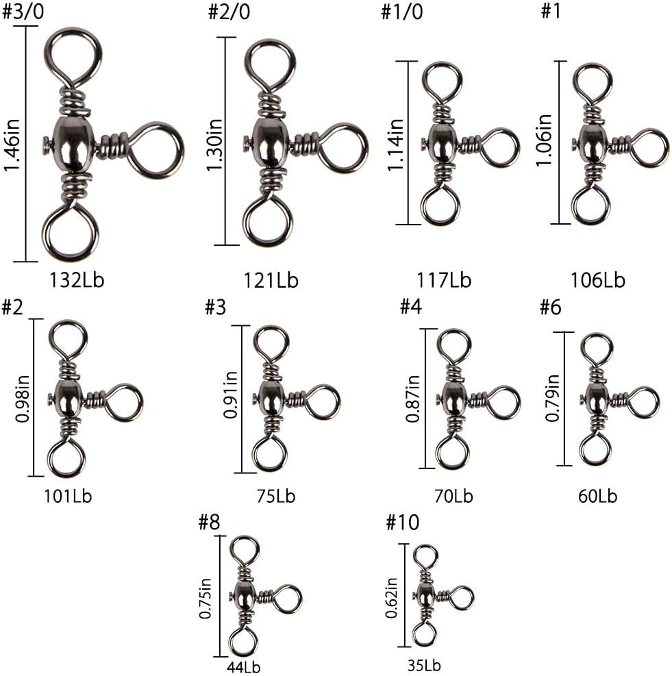 Dr.Fish 30 Pack Stainless Steel Fishing 3-Way Swivels, 35-175LB, Cross Line Barrel Swivels T-Turn Fishing Lure Connector Saltwater Tackle : Sports & Outdoors