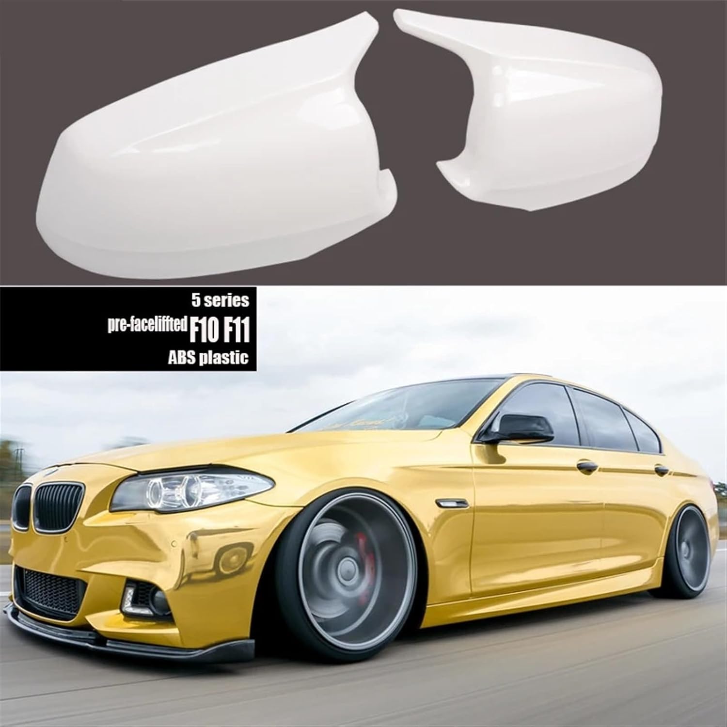 ABS Gloss White Mirror Covers Replacement Compatible For BMW 5 Series F10 F11 2010-2013 (Color : White)