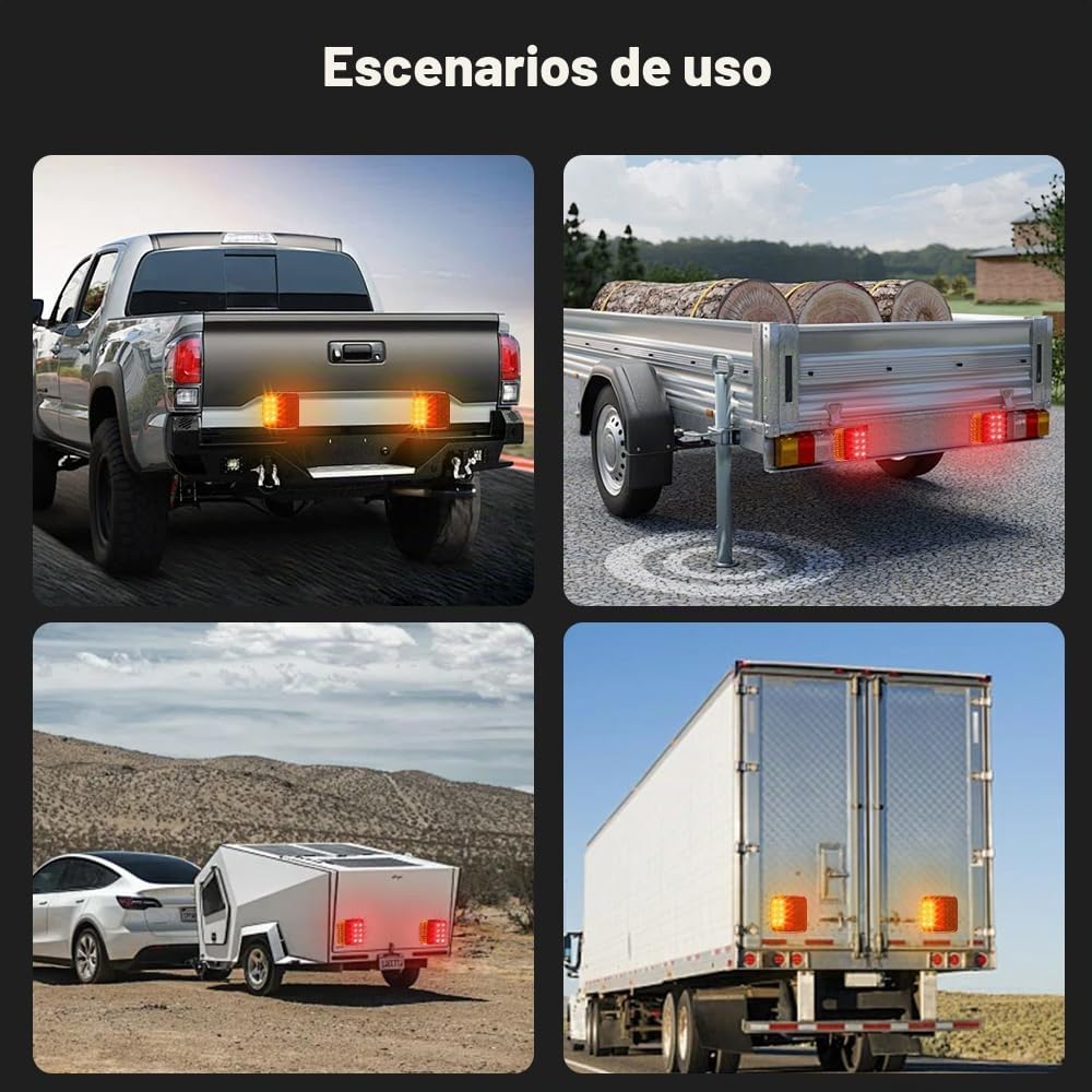 Luces Traseras para Remolque Inalámbricas Magnéticas, Luces Traseras para Remolque con Enchufe de 7 Pines, 12-24V 5 Funciones, para Barco Camión RV Pickup Camper Caravana
