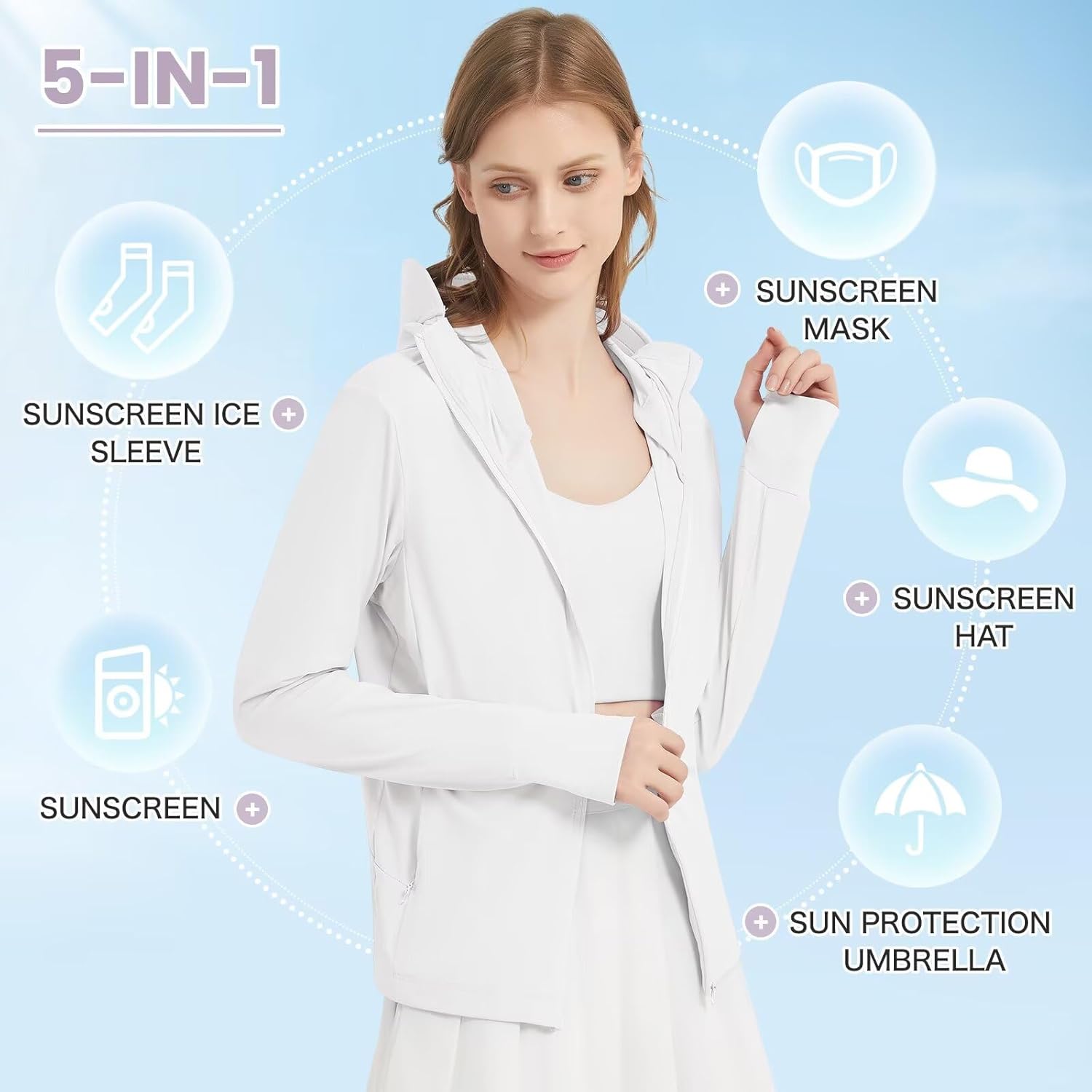 Women's UPF 50+ Sun Protection Jacket Lightweight UV Cooling Hoodie Long Sleeve Summer Clothing for Outdoor Hiking