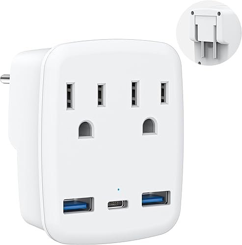 Adaptador de enchufe de viaje europeo adaptador de enchufe internacional plegable con 2 salidas de CA 3 puertos USB 1 USB C adaptador de enchufe