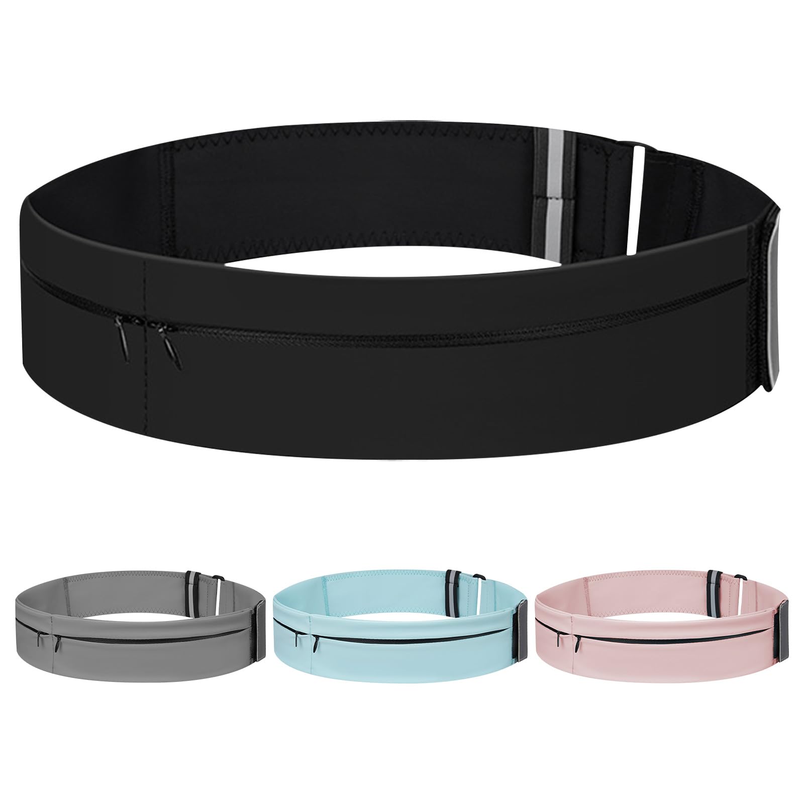 Running Belt for Women and Men Lightweight Running Waist Belt with Water Bottle Pocket, Multi-Pocket Phone Holder Running Pouch (1, Black, Large-31.5" - 45.3")