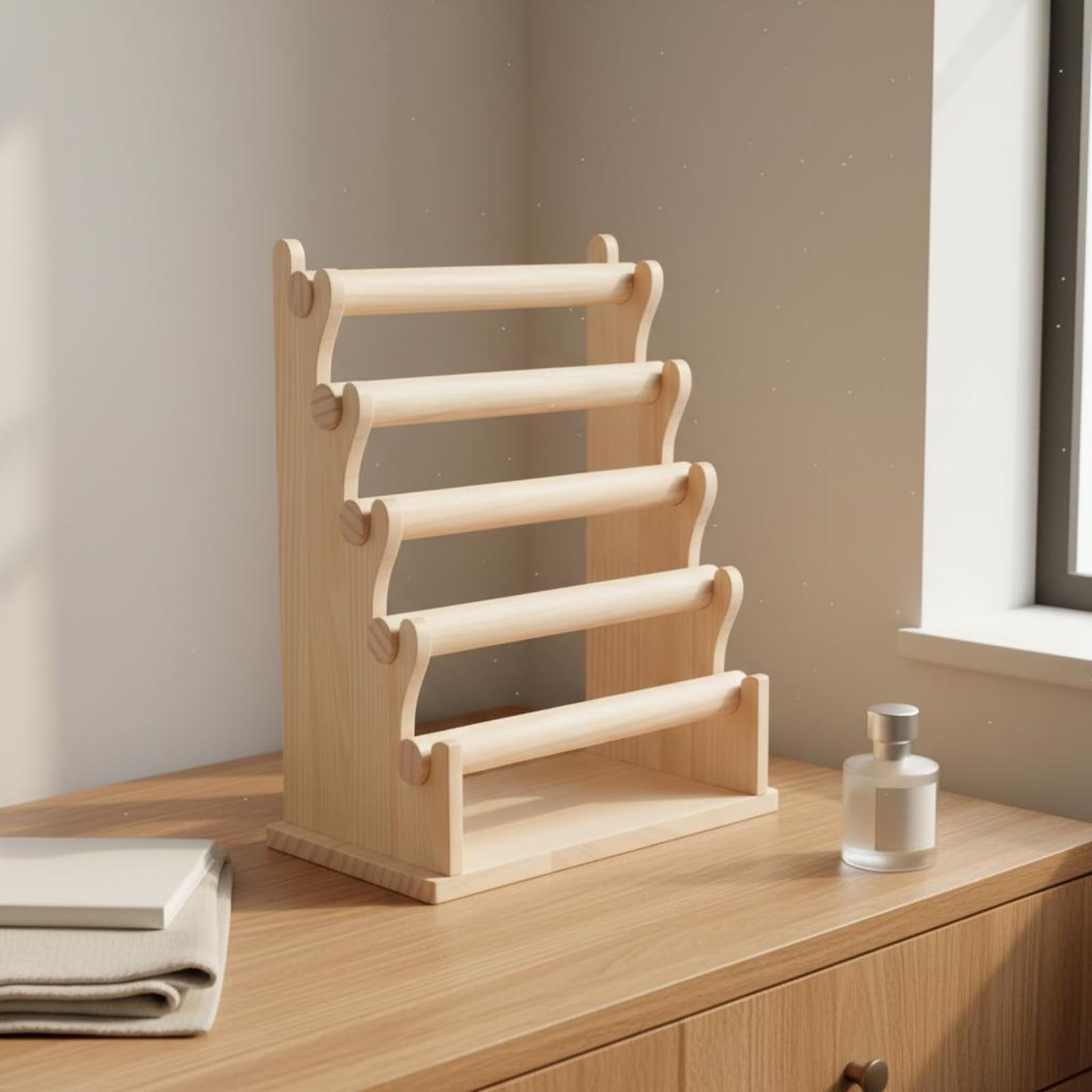 Qianly Espositore Gioielli Portabracciali Portaorologi Portacollane Portacapelli in Legno Sovrapposti Separazione Accessori E Ordine Visibile Adatto per Casa Esposizione Consolle, 33x18x40.5cm