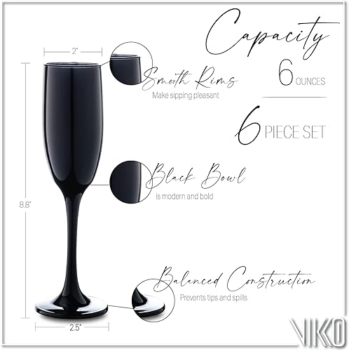 Miniatura 5 de Vikko Copas de champán negras de decoración capacidad de 6 onzas, perfectas para fiestas, bodas y todos los días, gruesas y duraderas, aptas para