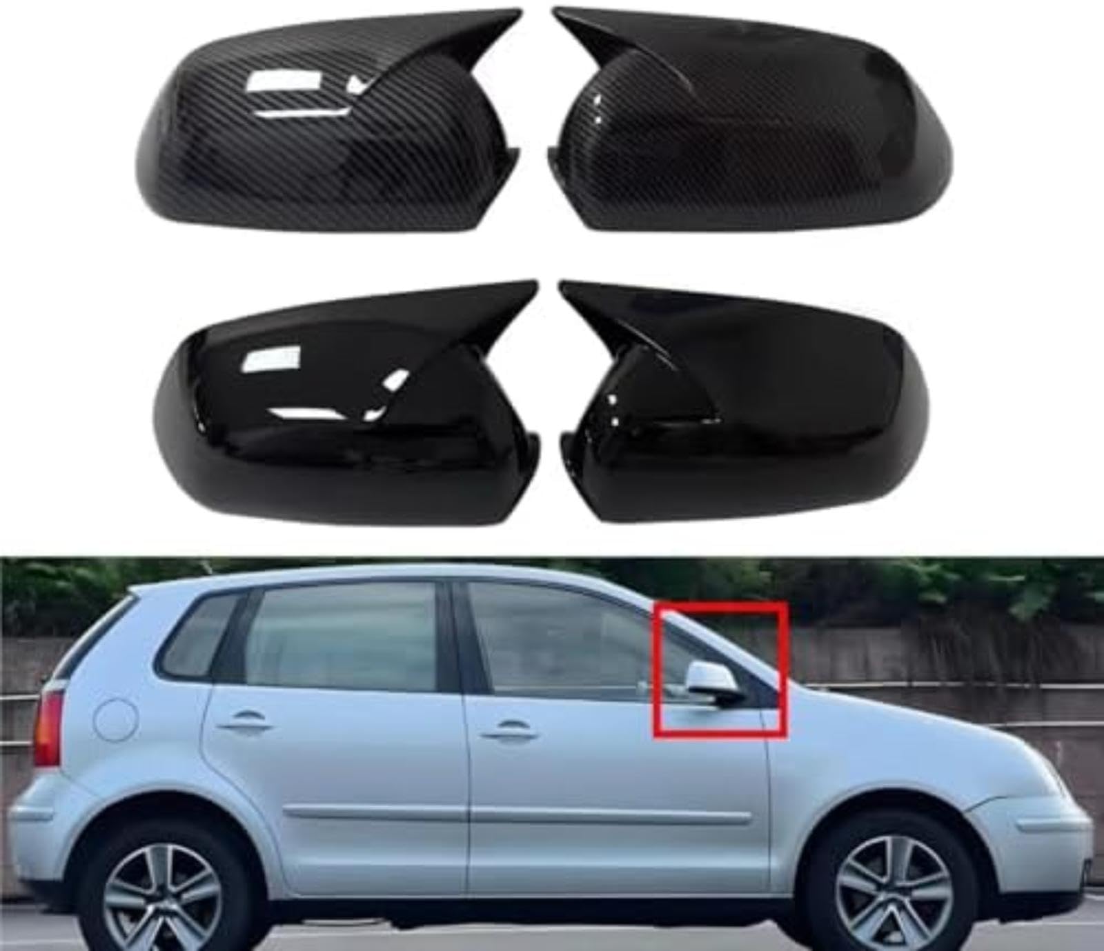 Osłona lusterka bocznego, do samochodów dla VW, do modelu dla Polo z lat 2005–2009, osłona na lusterko, z naklejką w kształcie skrzydła, element wykończeniowy obudowy (Gloss Black)