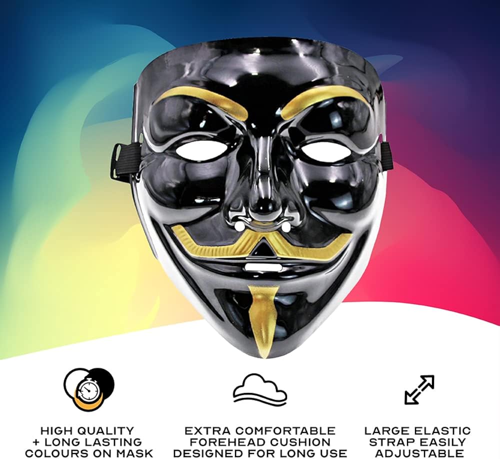 Taswell 3pc Gold Anonymous Mask Hacker Mask Anon Mask V for Vendetta