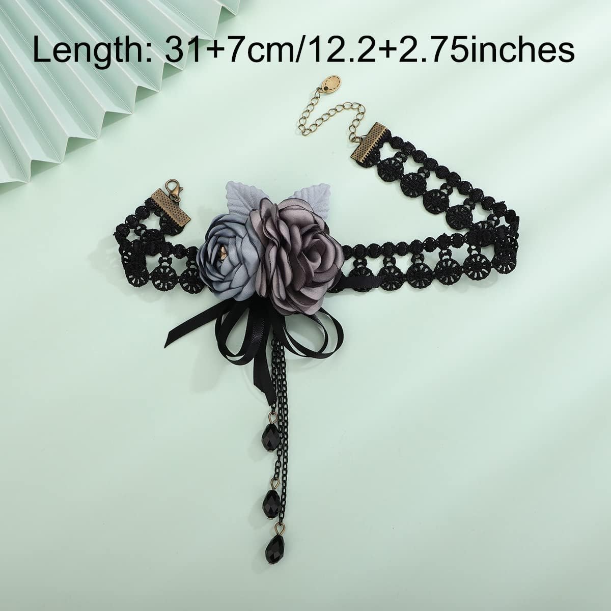 Xerling Elegant Flower Choker Necklace Black Lace Ribbon Choker Vintage Victorian Costume Necklaces for Bridal Wedding Crystal Beads Pendant Necklaces for Women (Type C) - Image 5