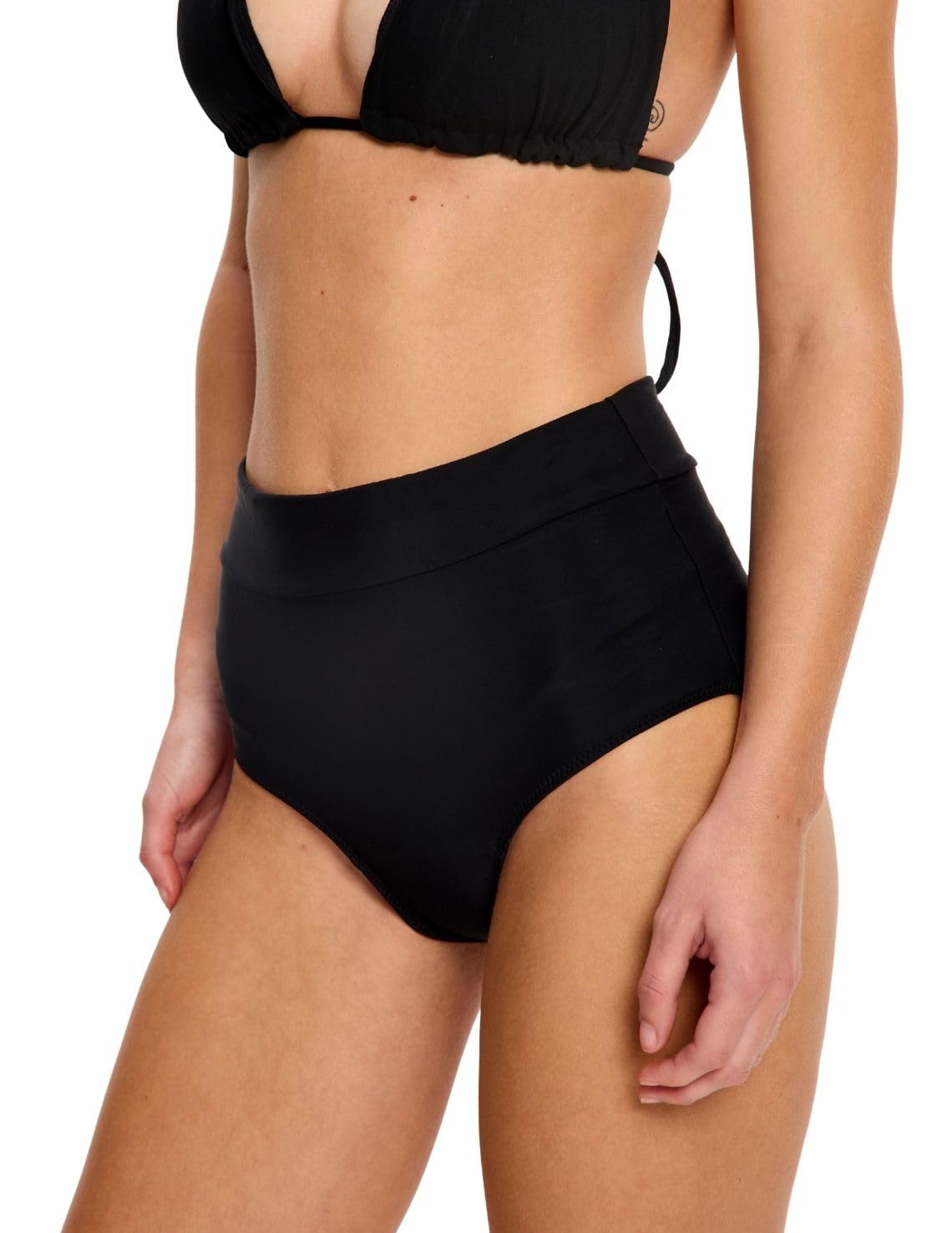 Modibodi Traje de baño Bikini de cintura alta reciclado Flujo ligero a medio - Ropa interior de protección menstrual para mujer - Medias de bikini - Bragas menstruales discretas negras