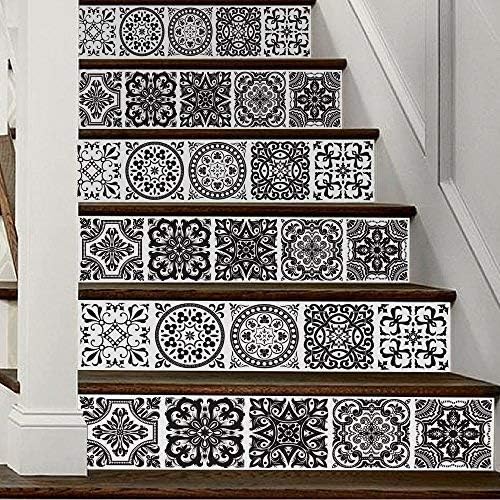 YIZUNNU Stair Step Decals Stickers Stair Riser Decals Peel and Stick Tile Backsplash Step Contact Paper DIY Tile Decals Staircase Decal Stair Mural Decals 7" W x 39" L x 6Pcs