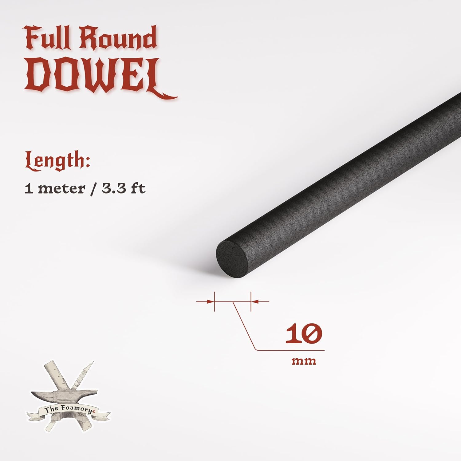 The Foamory's No Waste Full Round EVA Foam Dowels. 3 Pack 5-40mm x 1M High-Density Black Craft Foam Sticks. Pre-Cut, Paint-Ready Cosplay Trim. Time Saving, Bevel Enhances Armor, Weapons and Costumes