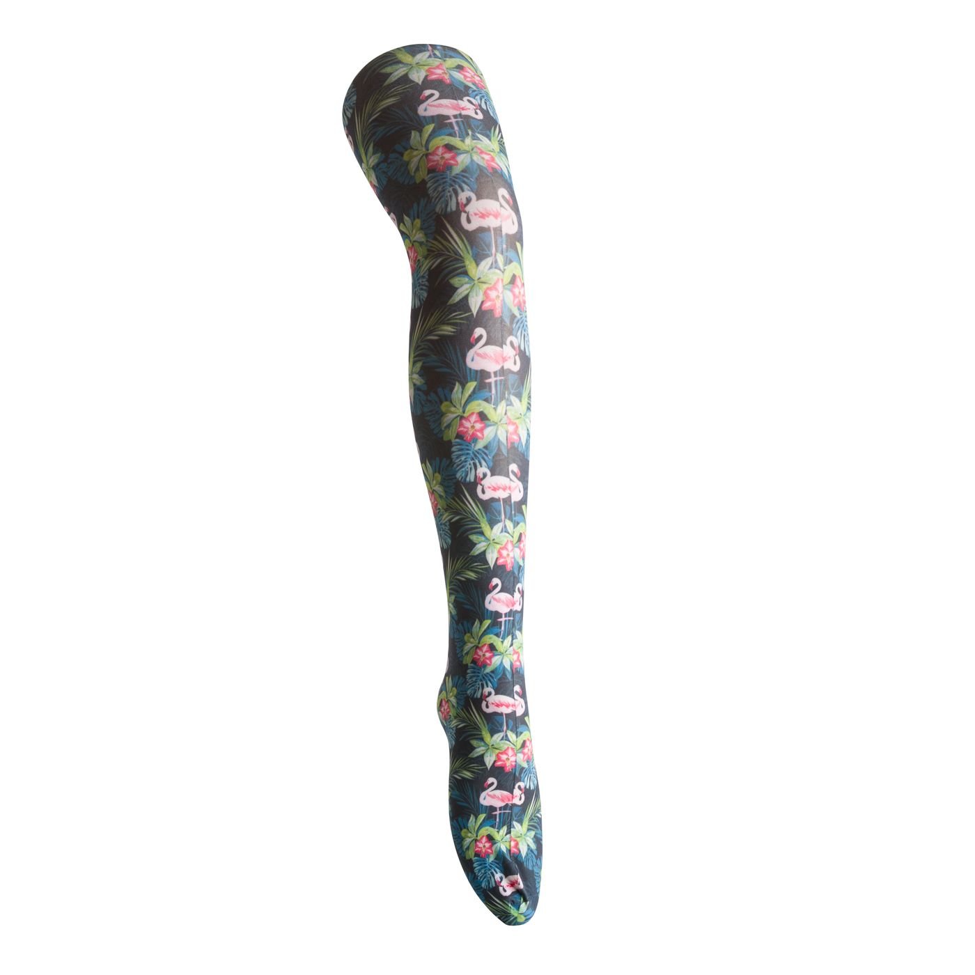 Flirt Women's Black / Flamingo Patterned Printed Tights On Background