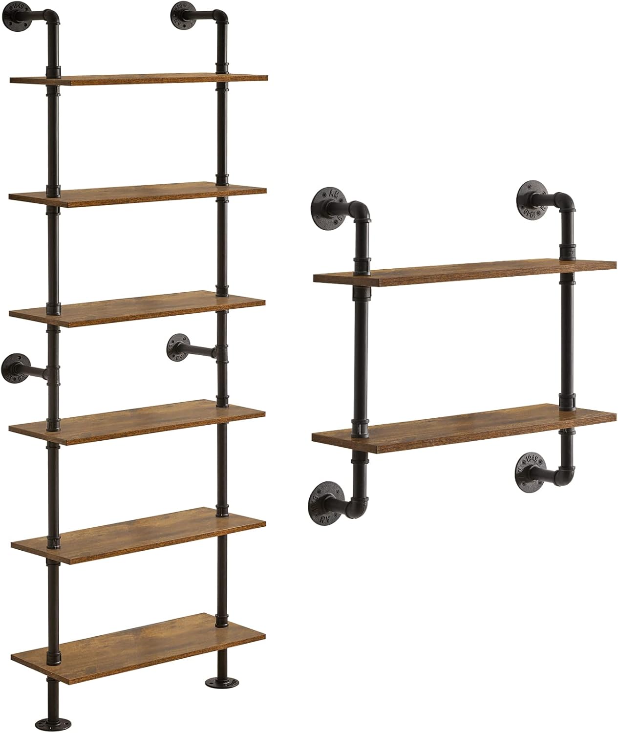 YMYNY Industrial Pipe Shelf Bracket, 2 Tiers Retro Wall