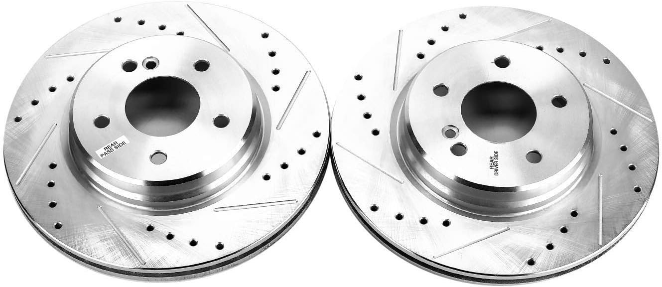 PowerStop Evolution Rear Brake Rotors For Chrysler Crossfire 2005-06 |Mercedes-Benz C32 AMG 2002-04 |C43 AMG 1998-00 |C55 AMG 2005-06 - Drilled and Slotted Performance Disc Rotors Upgrade, EBR808XPR