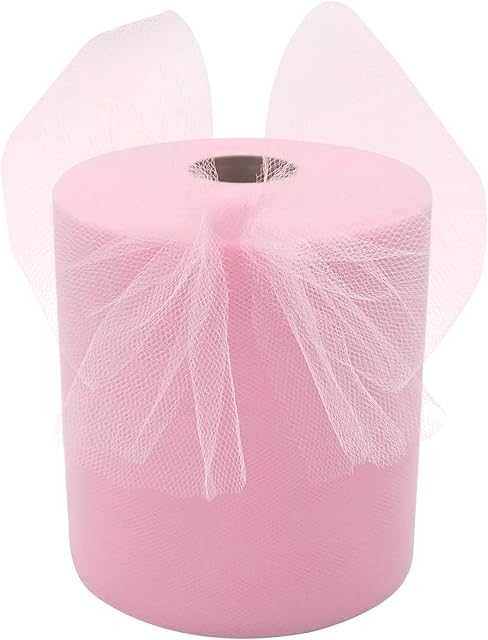 Pink Tulle 6 Inch by 200 Yards (600 feet) Tulle Fabric Roll, Fabric Spool for Wedding Backdrop Crafts Birthday Party Supplies