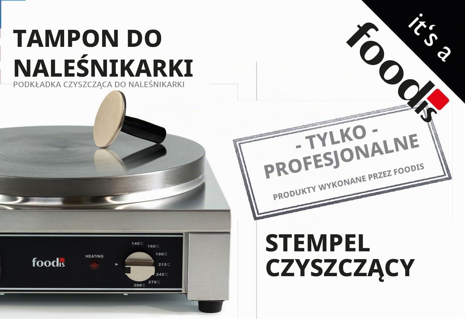 Stempel do czyszczenia płyt do naleśników – olejarka z plastikowym uchwytem i padem w oprawie ze stali nierdzewnej – akcesoria do naleśnikarki, pad zmywalny i wymienny