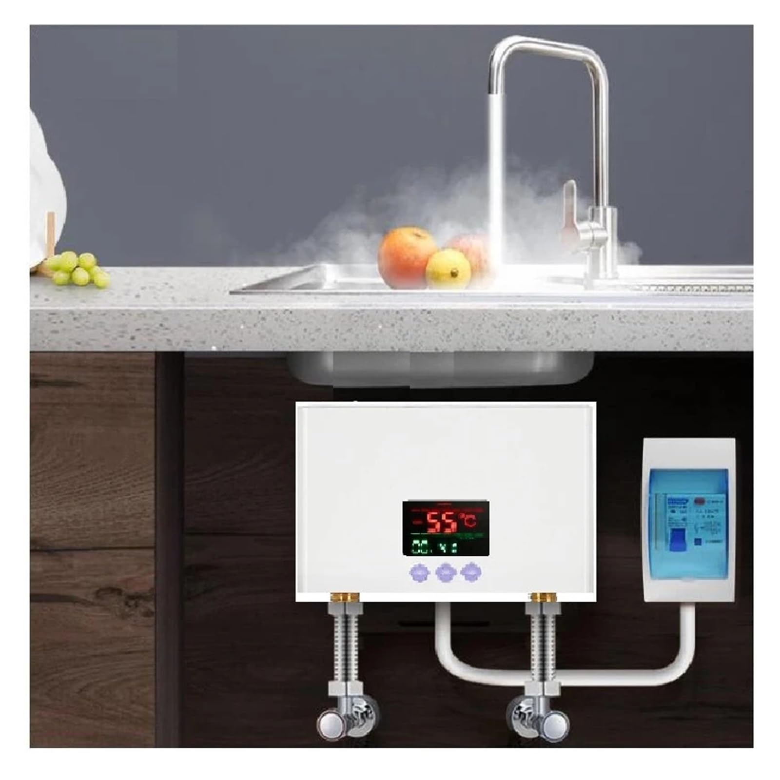Natychmiastowy Podgrzewacz Wody Łazienka Kuchnia Elektryczny Do Montażu Na Ścianie Wyświetlacz Temperatury LCD Z Pilotem Szybko I Wygodnie(5500W White)