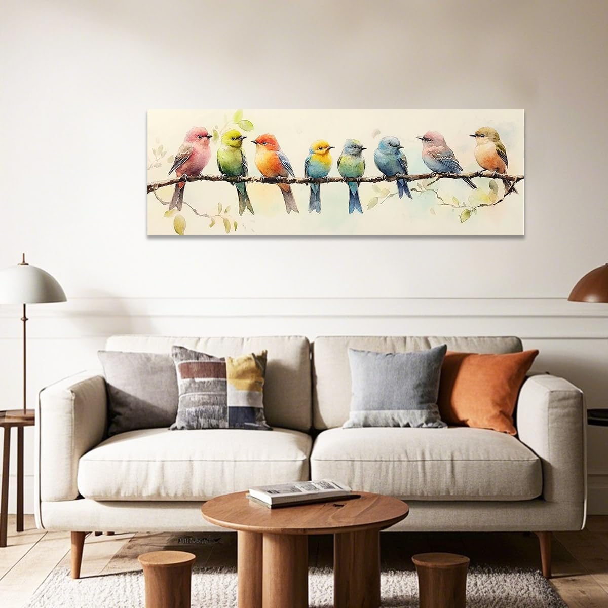 CCWACPP Canvas Wall Art Birds on Tree Branches Painting Art Framed Pictures Colorful Bird Flower Prints for Kitchen Bedroom Home Decor (10"x30")