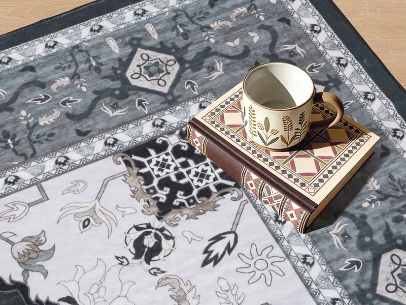 Puremy Vintage Teppich Wohnzimmer, Waschbar Teppiche 160X220CM, Schwarz – Ansicht 2