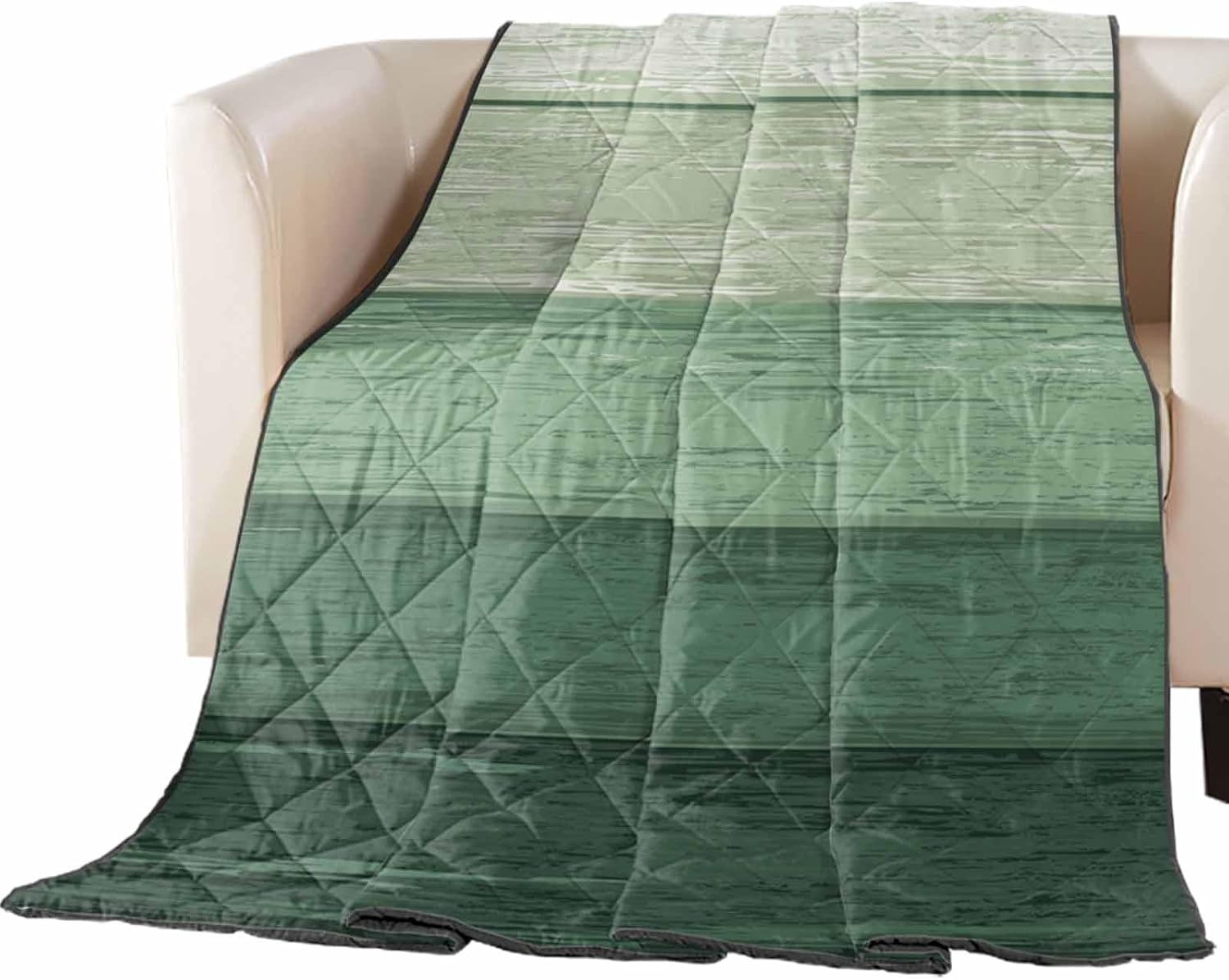 T&H XHome Quilt California King Luxury Quilted Comforter Bedspread-Thin Soft Cozy, Sage Green Striped Gradient Rustic Wood Board Reversible Stitched Lightweight Quilt Coverlet for All Season