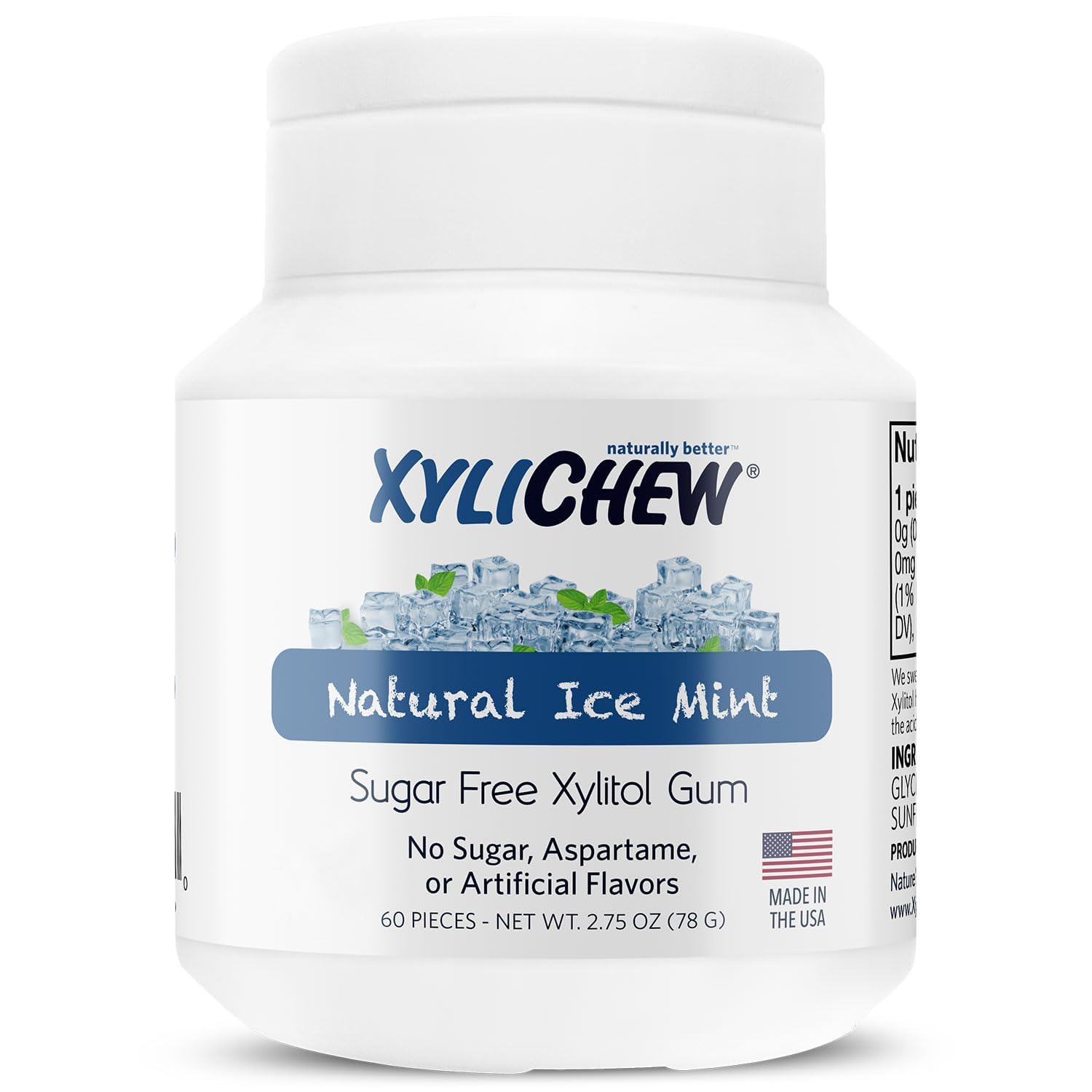 Xylichew 100% Xylitol Chewing Gum Jars - Non GMO, Gluten, Aspartame, and Sugar Free Gum -Bad Breath and Dry Mouth 60 Count