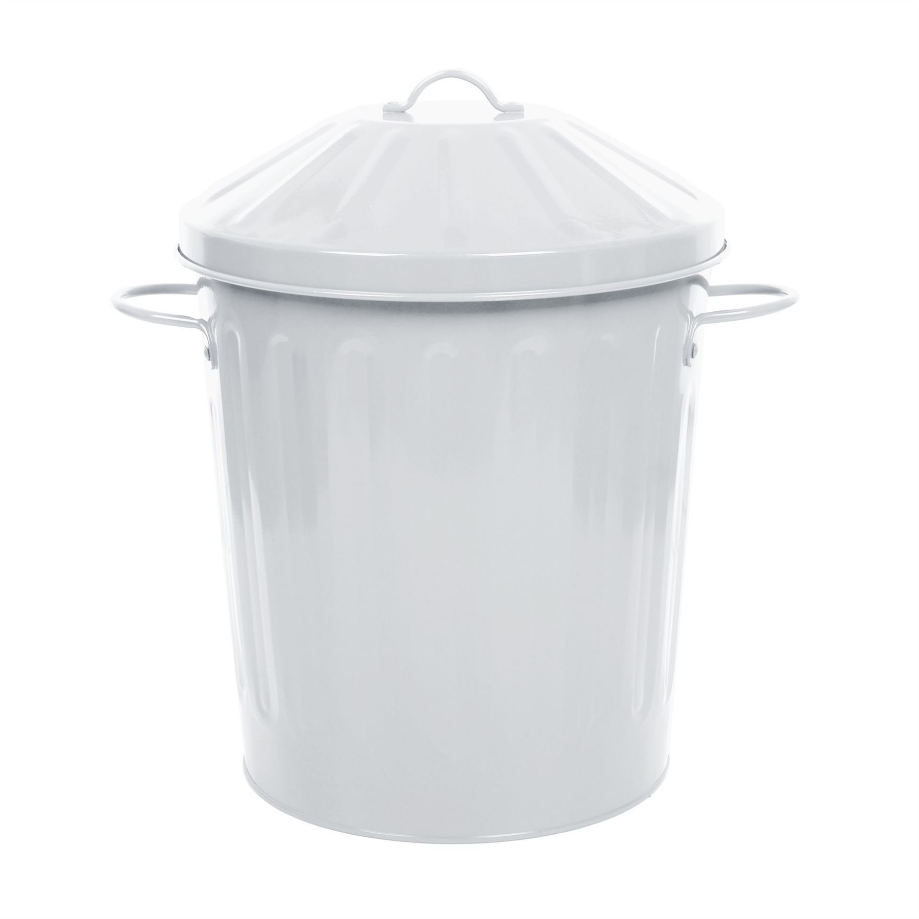 Crazygadget White Crazygadget® Metal 15 Litre 15L Small Tapered Round Colour Recycle Dustbin Paper Rubbish Waste Bin With Lid (White)