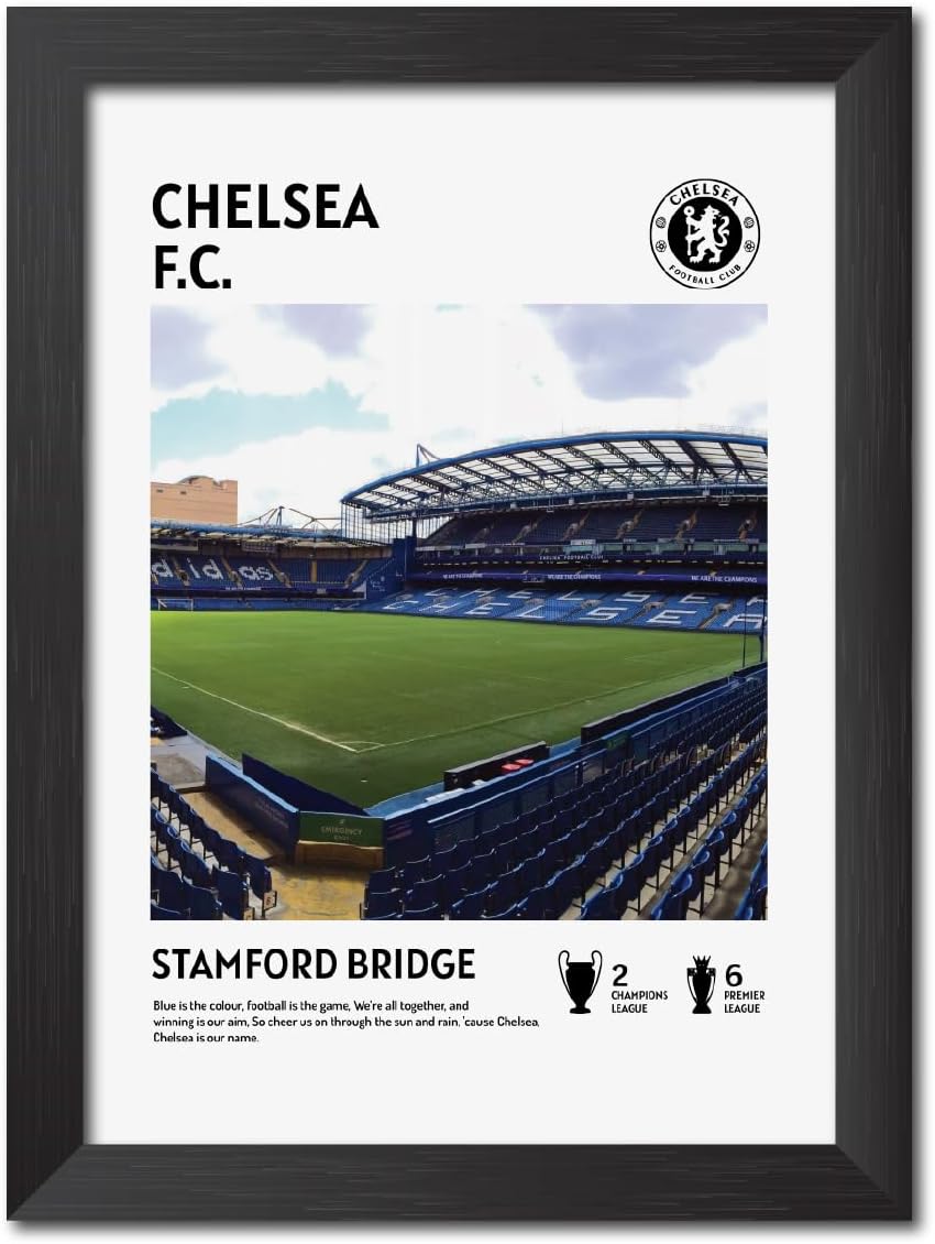 TenorArts Chelsea FC Stadium Stamford Bridge Laminated Poster Framed Painting with Matt Finish Black Frame (12 inches x 9inches)