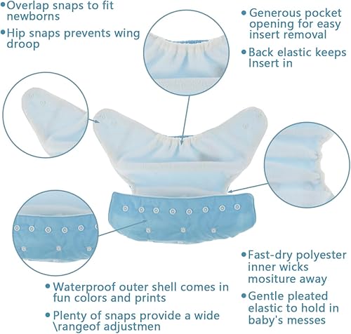 Miniatura 6 de 7 pañales de tela para bebé, pañales de bolsillo reutilizables, pañales de tela ajustables, pañales de tela súper absorbentes, pañales de tela