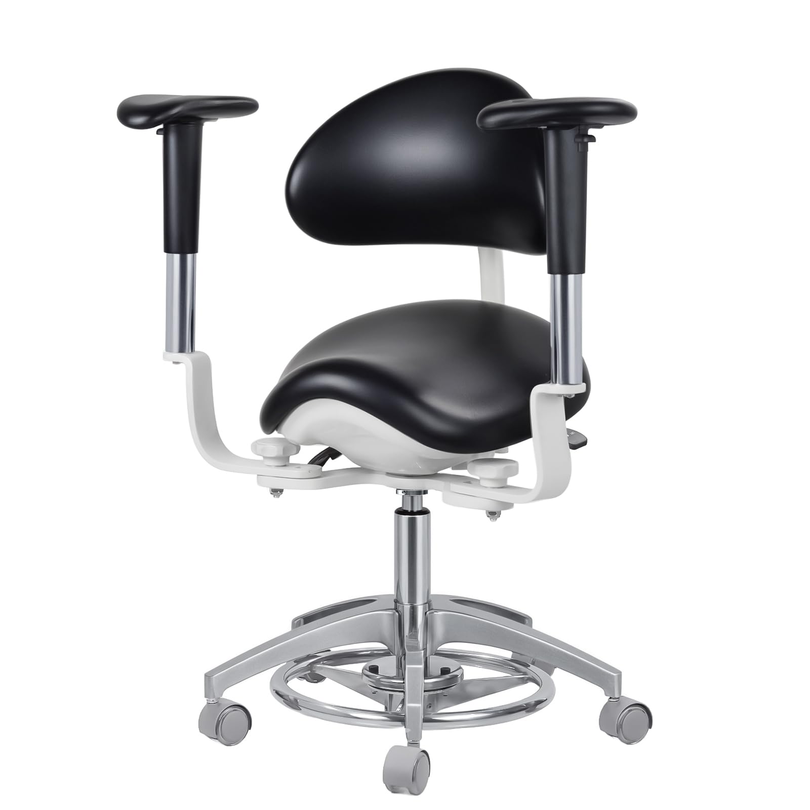 PU Leather Microscope Dynamic Chair Foot Controlled Dental Medical Saddle Chair (Black)