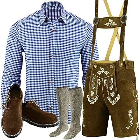 Speed4allkinds Herren Trachten Lederhose Kurz+Träger Größe 46-60 Trachten Set 5 Teilig Bayerische Trachtenlederhose,Hemd,Schuhe,Socken Neu (Hose 48 Hemd M Schuhe Socken per Mail) Cover