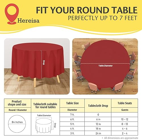 Miniatura 2 de Mantel de plástico desechable, paquete de 12, manteles desechables para fiestas, bodas, manteles redondos decorativos, mantel de plástico rojo de 84