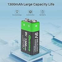 Vista 2 de Paquete de 2 baterías recargables de iones de litio de 9 voltios, 1300 mAh de larga duración, recarga USB-C con cable de carga 2 en 1 para alarmas